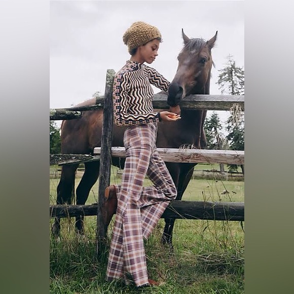 FREE PEOPLE Float On Plaid Flare High Waist Pants - Picture 7 of 14